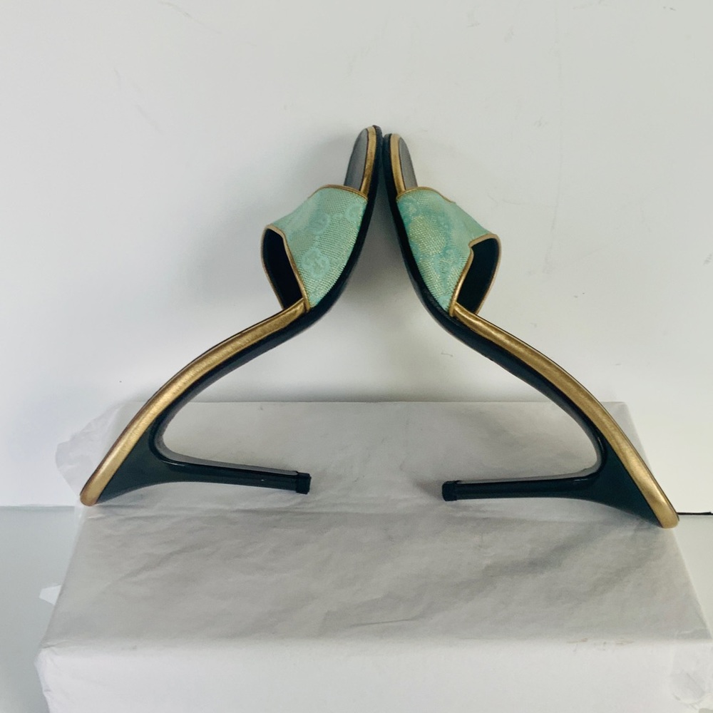 Gucci GG logo blue green canvas slide sandal  37.5 - Picture 6 of 8